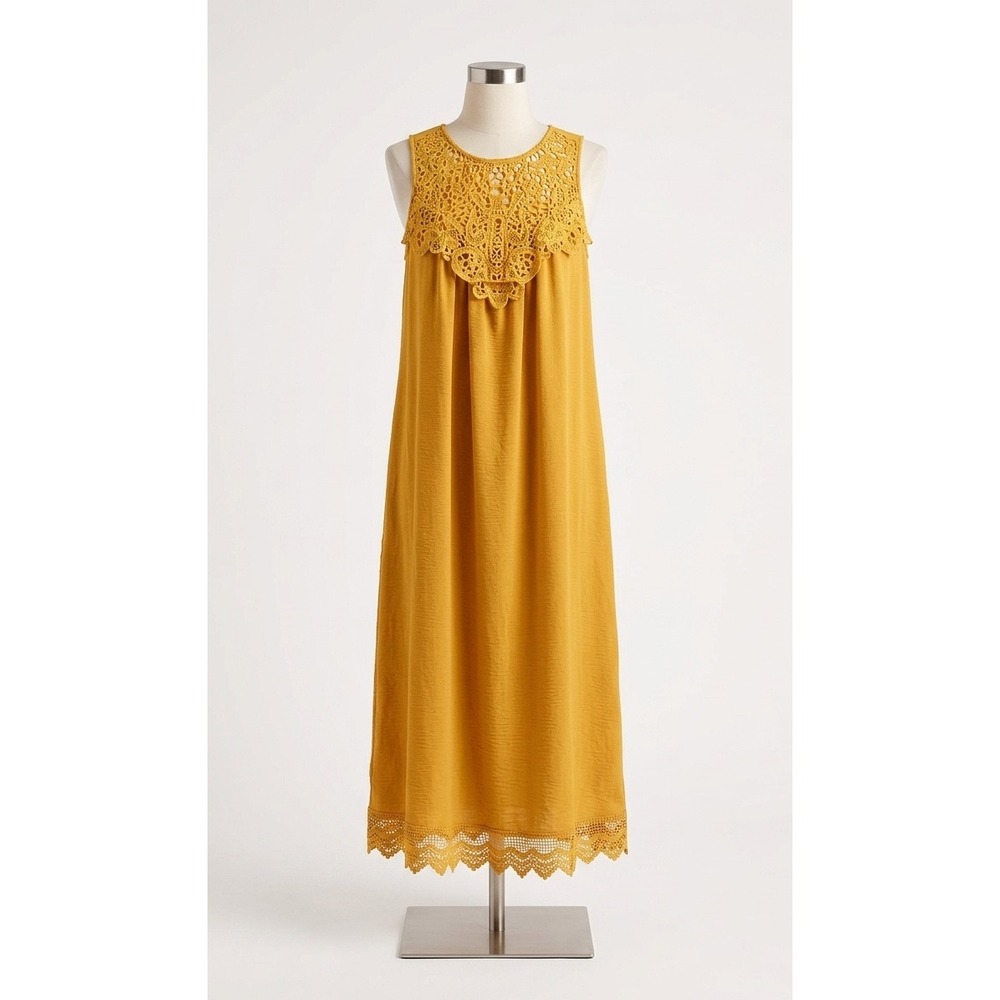 Mustard Yellow Lace Crochet Boho Shift Dress 4X Plus Size Marigold Festival